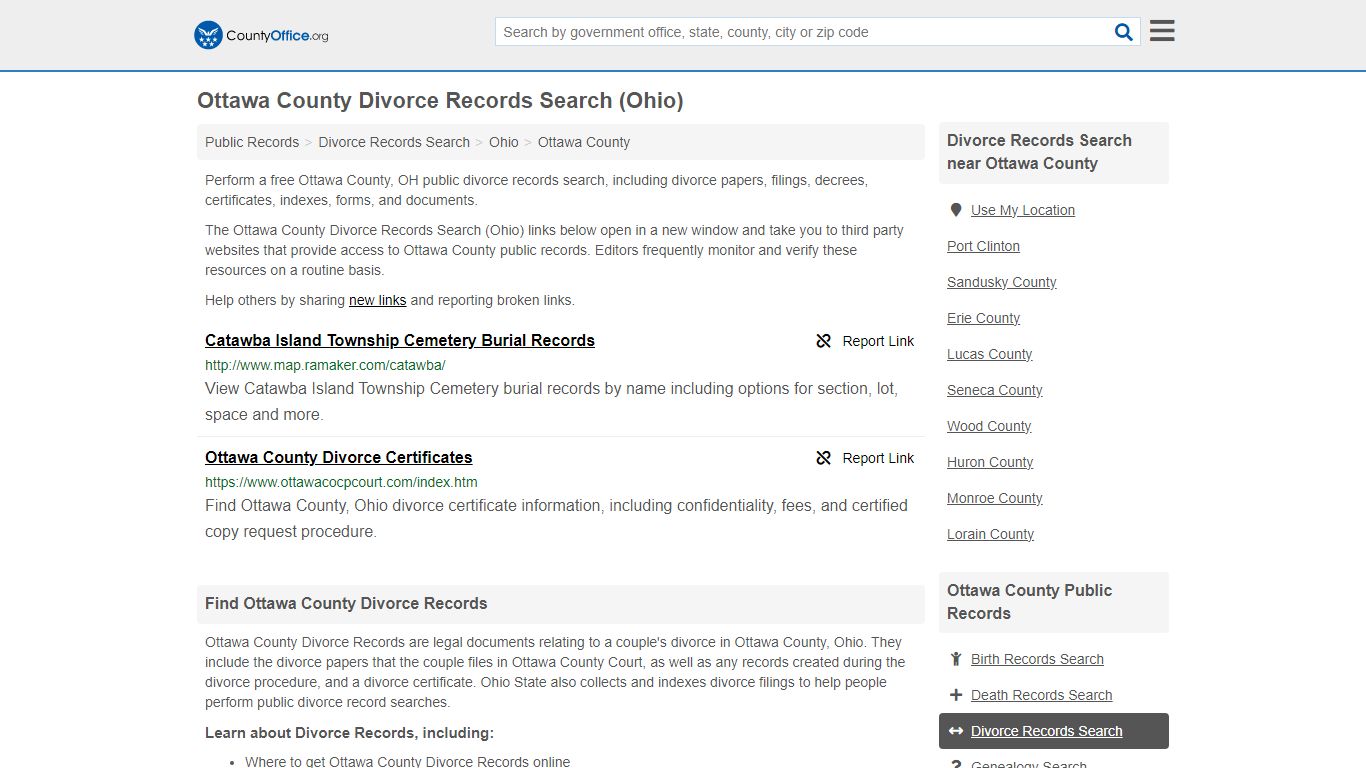 Divorce Records Search - Ottawa County, OH (Divorce Certificates & Decrees)