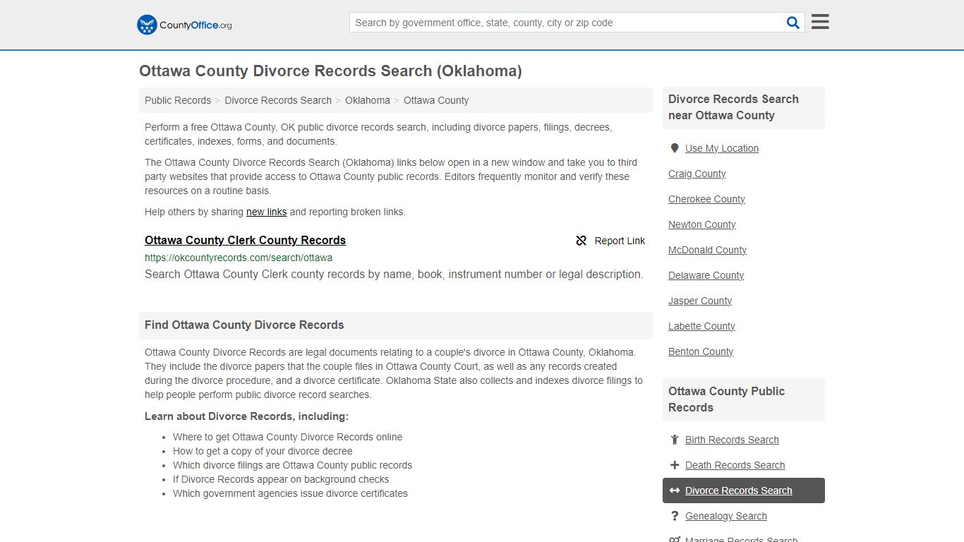 Ottawa County Divorce Records Search (Oklahoma) - County Office